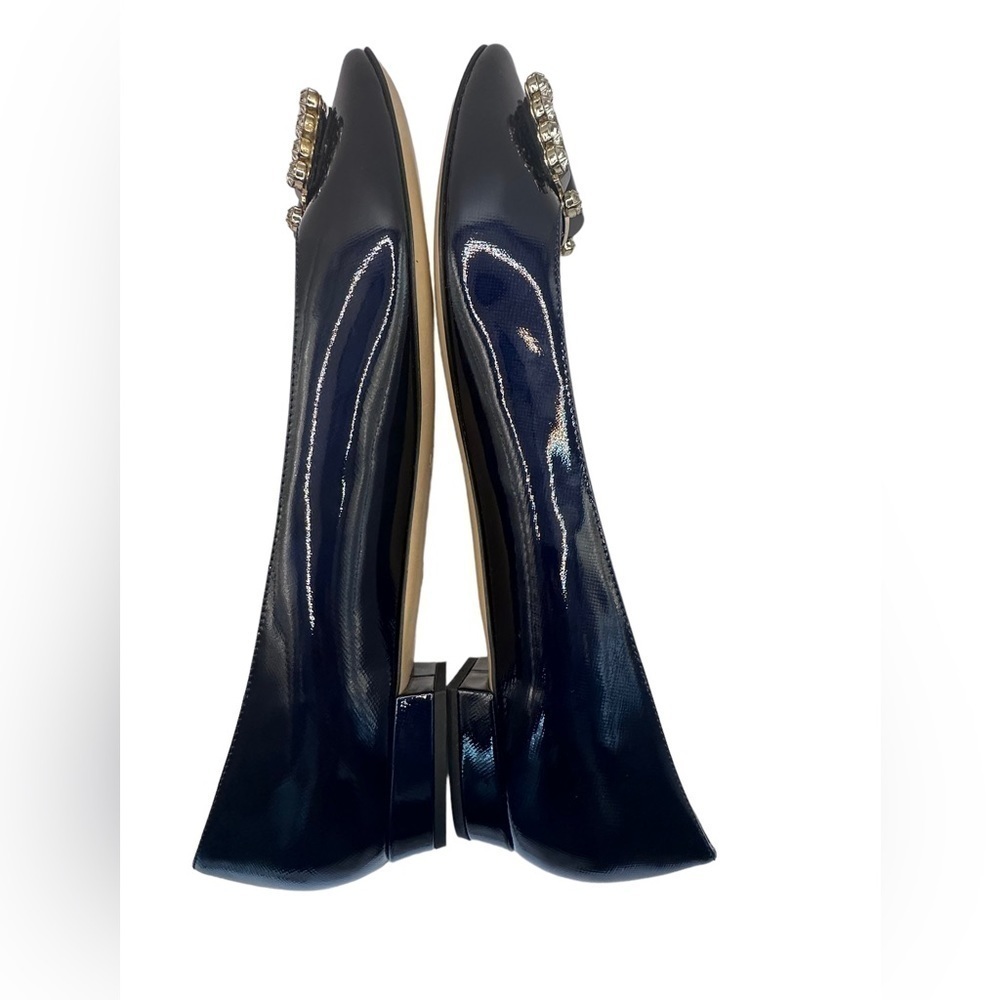 Kate Spade Women's Navy Patent Leather Jewel Buckle Toe Flats Size 10 NWOT - Picture 9 of 12